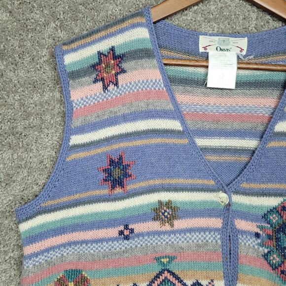 Orvis Vintage Wool Striped Aztec Easter V Neck Vest Womens Size Large - Picture 5 of 7
